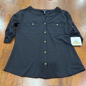 NWT Ellen Tracy Black Button-Up Blouse